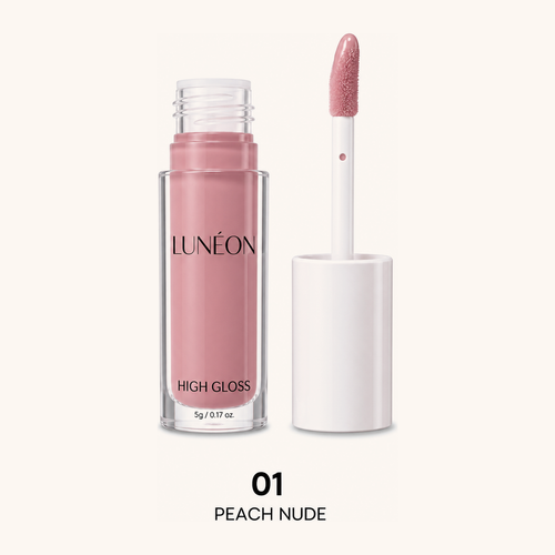 LUNÉON High Shine Lipgloss in 01 Peach Nude, Flakon mit Applikator