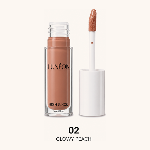 LUNÉON High Shine Lipgloss in 02 Glowy Peach, Flakon mit Applikator