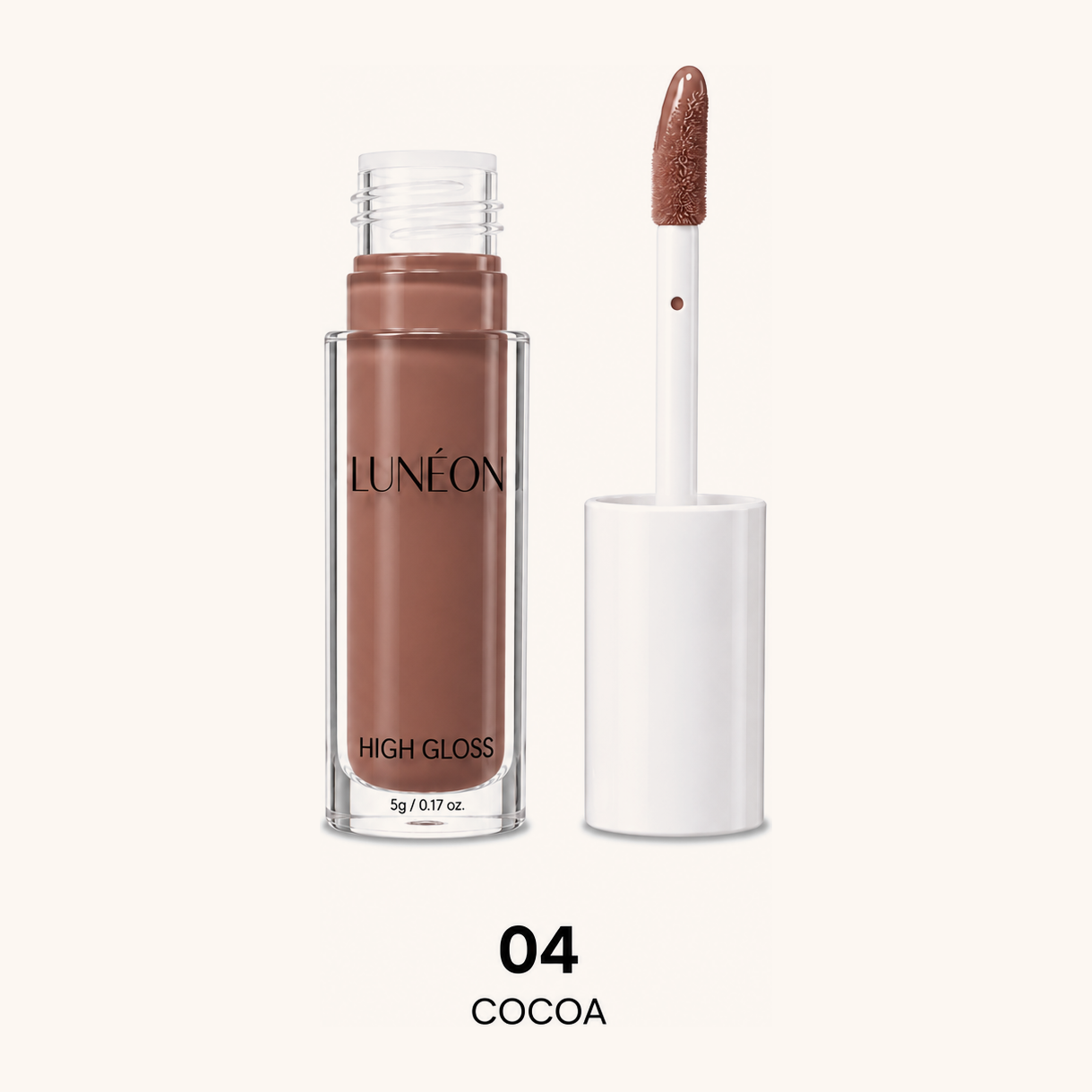 LUNÉON High Shine Lipgloss in 04 Cocoa, Flakon mit Applikator