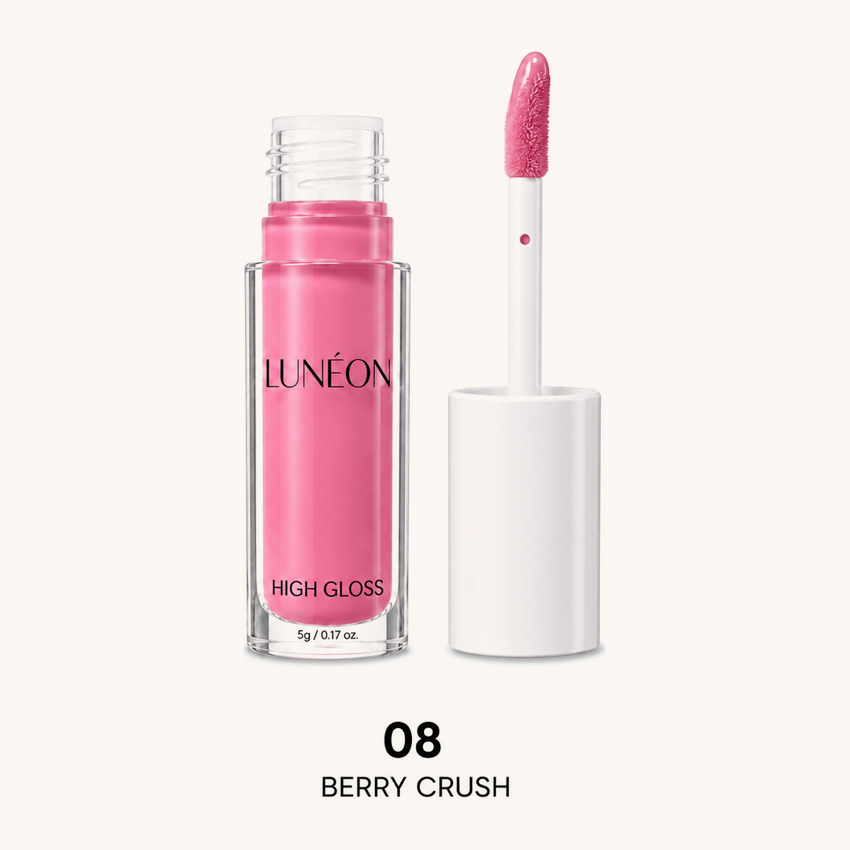 LUNÉON High Shine Lipgloss in 08 Berry Crush, Flakon mit Applikator