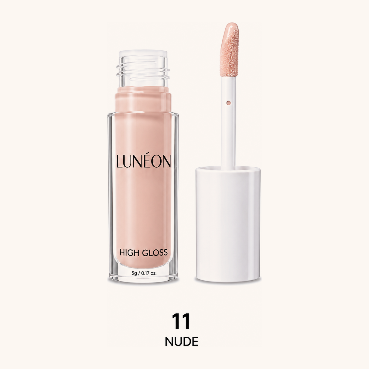 LUNÉON High Shine Lipgloss in 11 Nude, Flakon mit Applikator