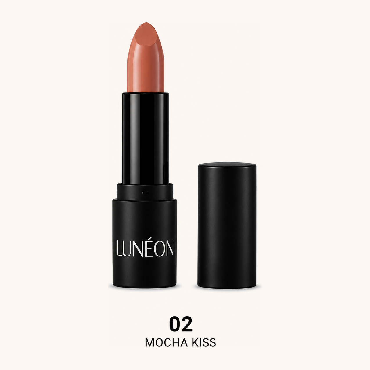 LUNÉON Velvet Silky Lipstick in 02 Mocha Kiss, ausgedrehte Mine